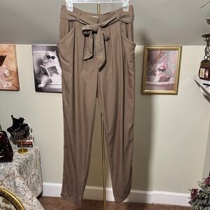 NWOT Stylish Rebecca Taylor Taupe Pants with Tie Belt Silk and Cotton Blend